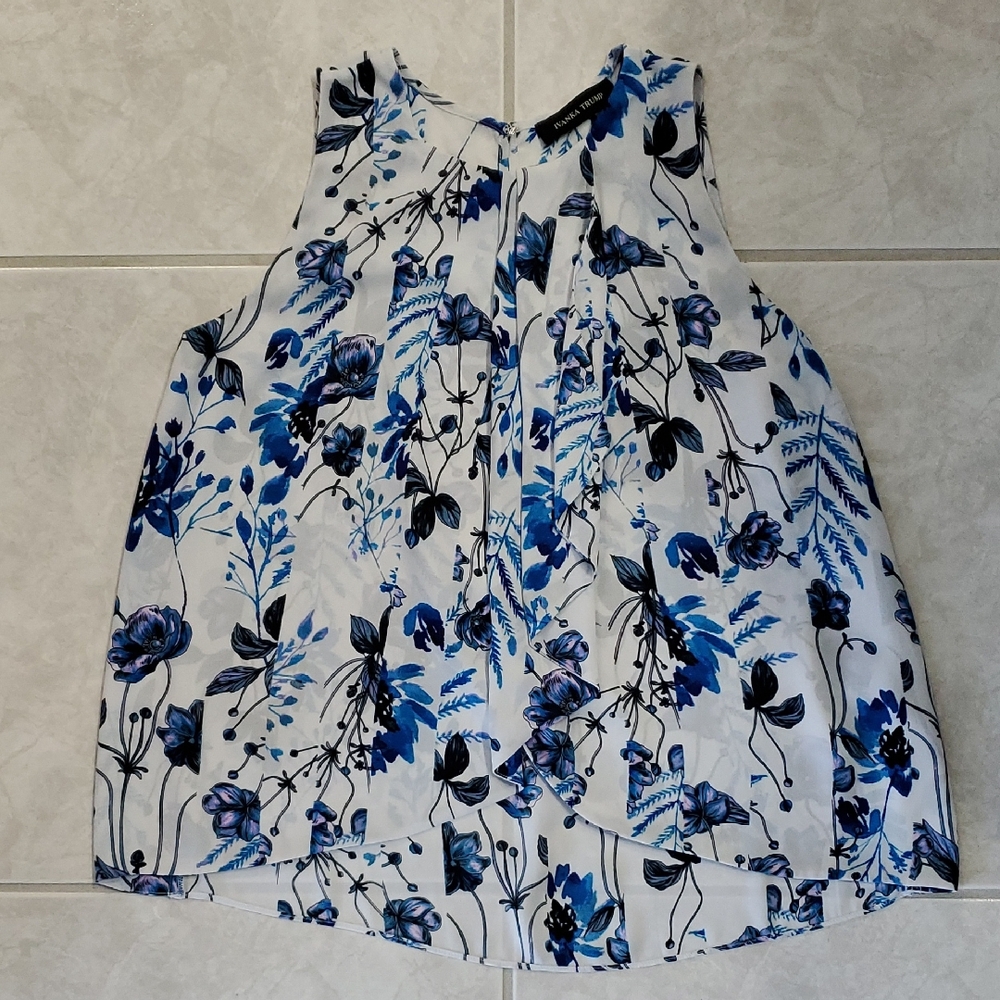 Ivanka Trump Blue and White Floral Blouse